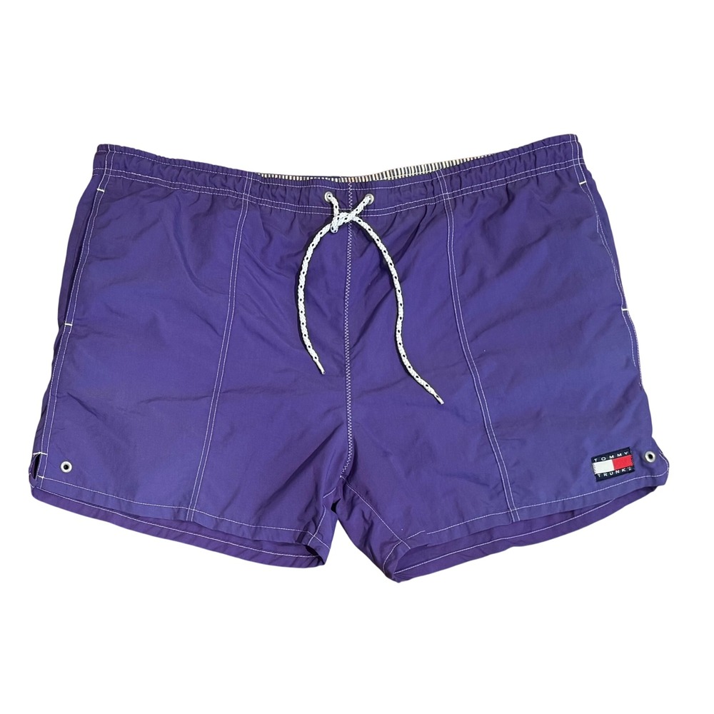 Vintage Tommy Hilfiger Tommy Trunks Swim Shorts Mens L Purple Nylon 90s 4" Ins